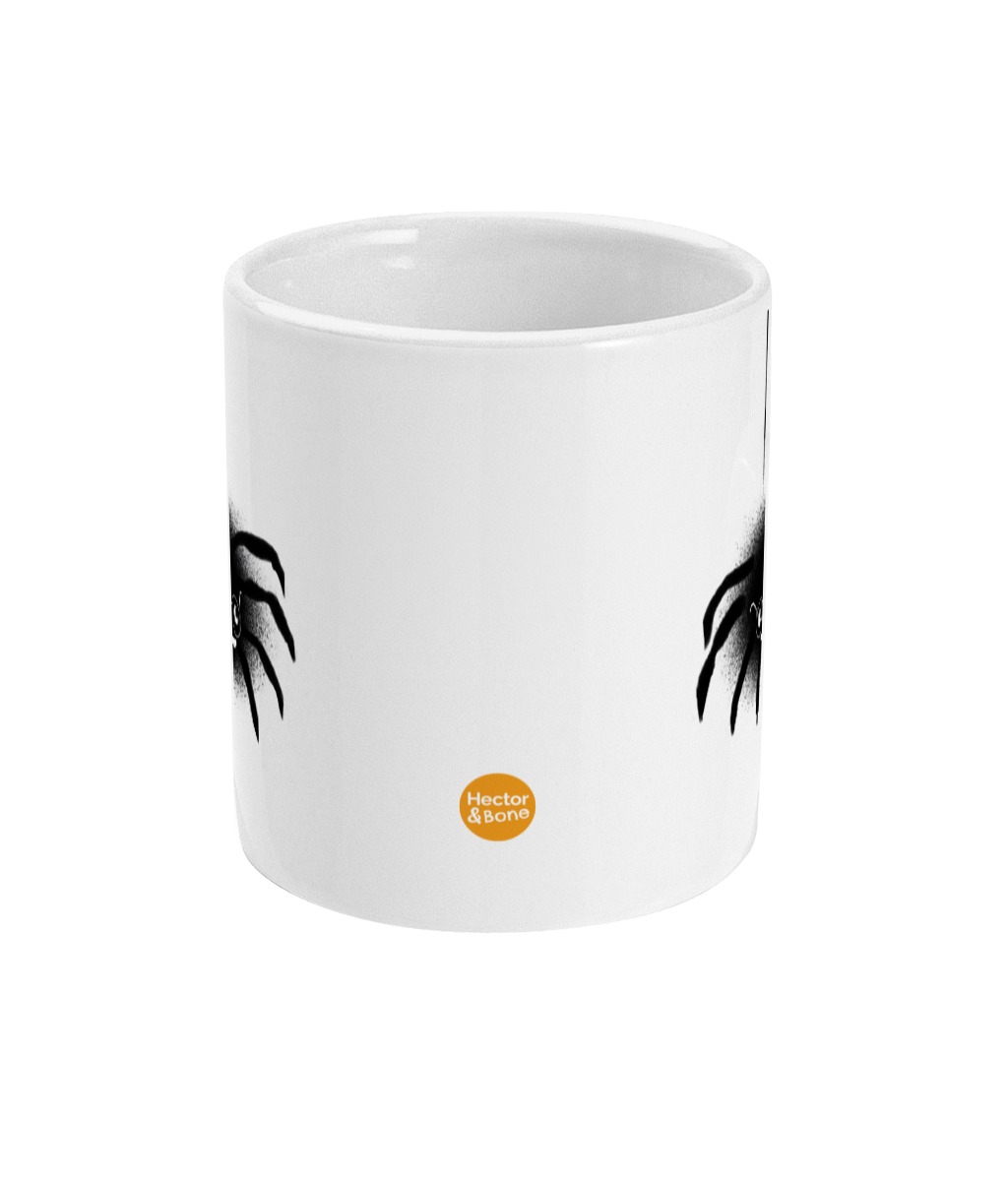 Hanging Spectacled Spider design coffee mug by Hector and Bone Front View