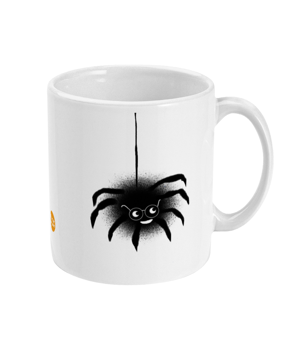 Hanging Spectacled Spider design coffee mug by Hector and Bone Right View