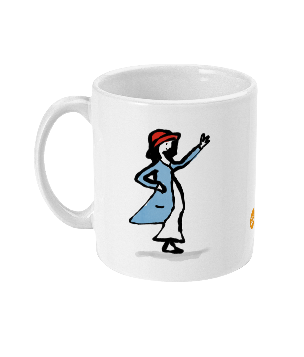 Waving Girl coffee mug design by Hector and Bone Left View