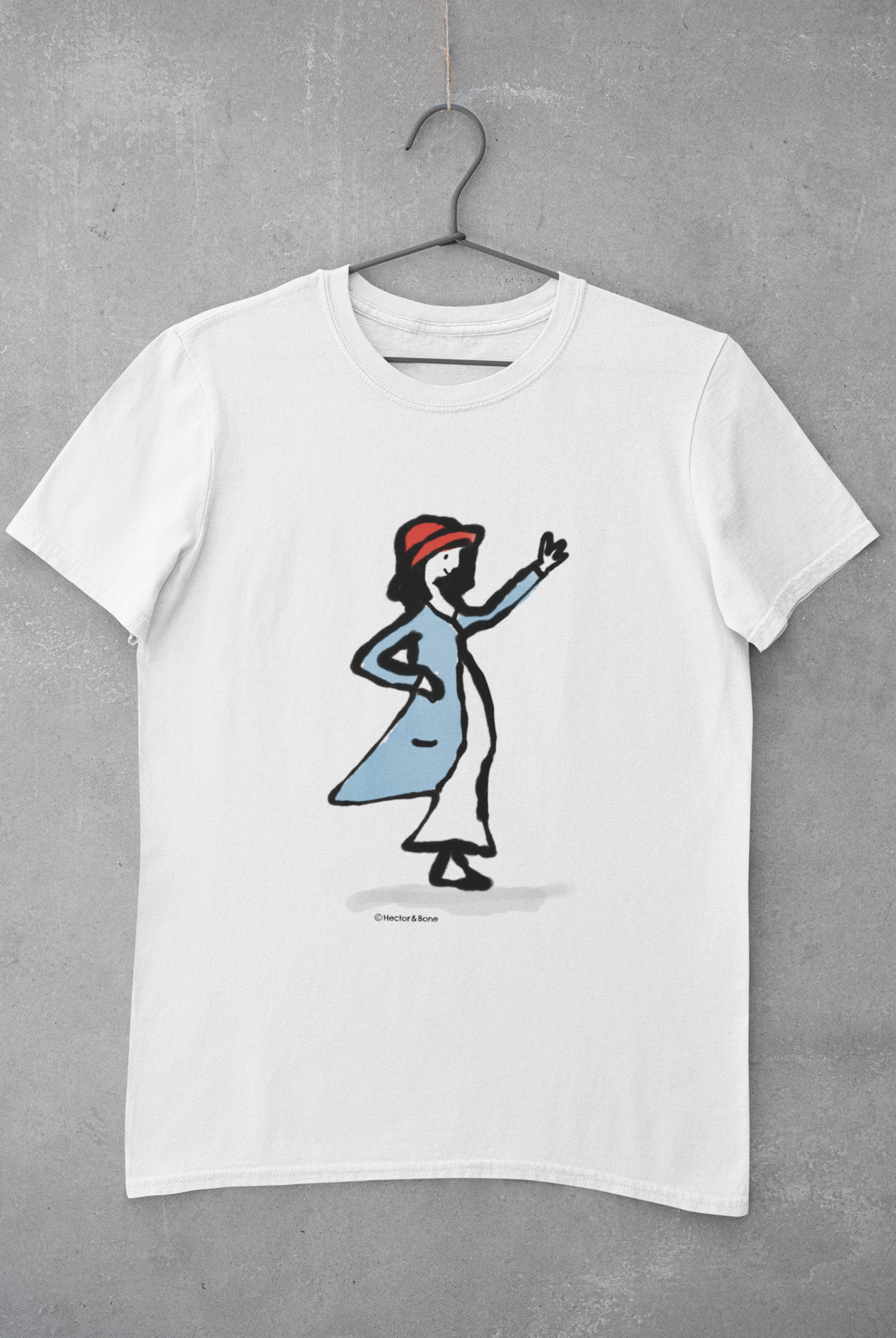 Waving Girl T-shirt - Illustrated - Vegan Cotton T-Shirt