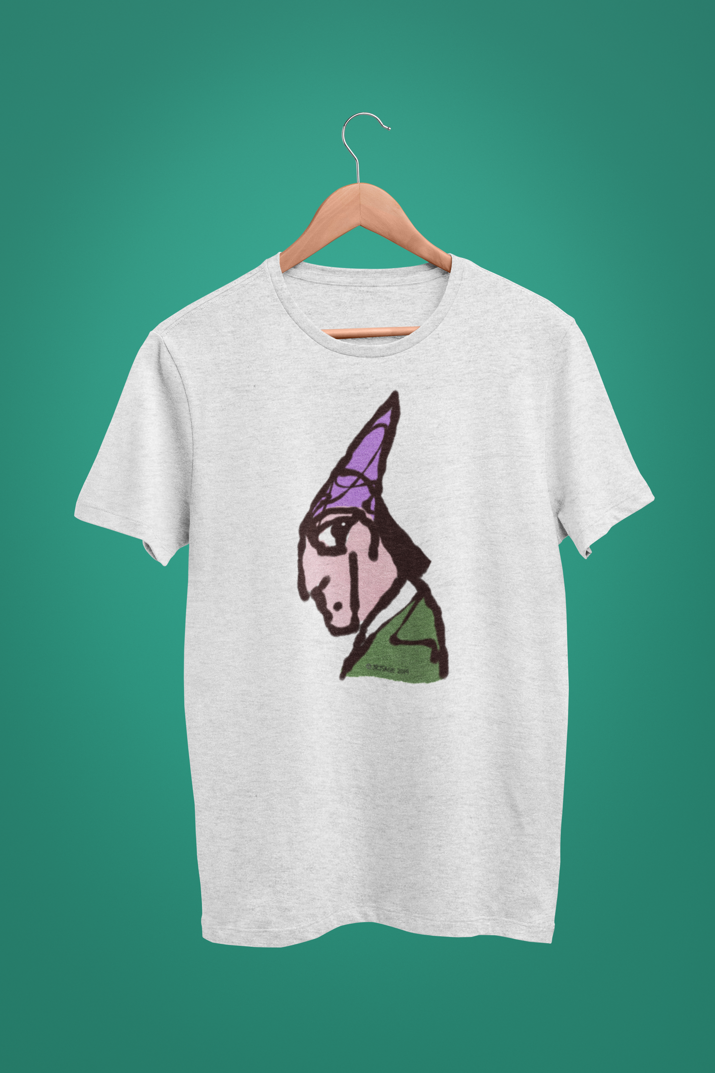 Wizard T-shirt - Illustrated magical Wizard t-shirts on cream heather grey vegan cotton by Hector and Bone