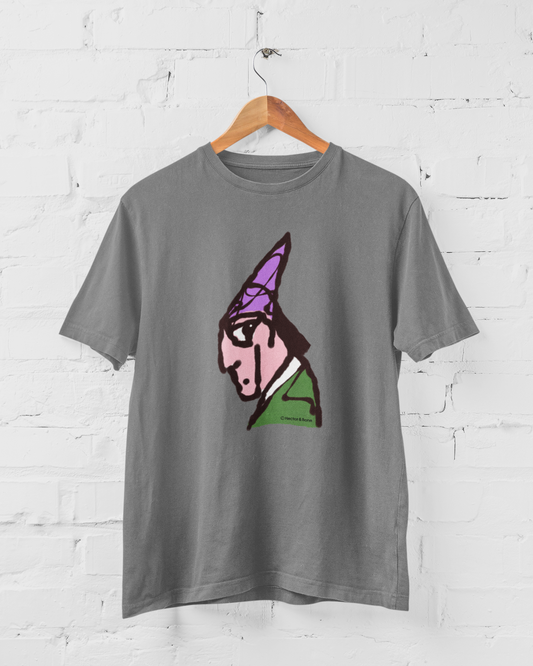 Wizard T-shirt - Illustrated magical Wizard t-shirts on mid heather grey vegan cotton by Hector and Bone