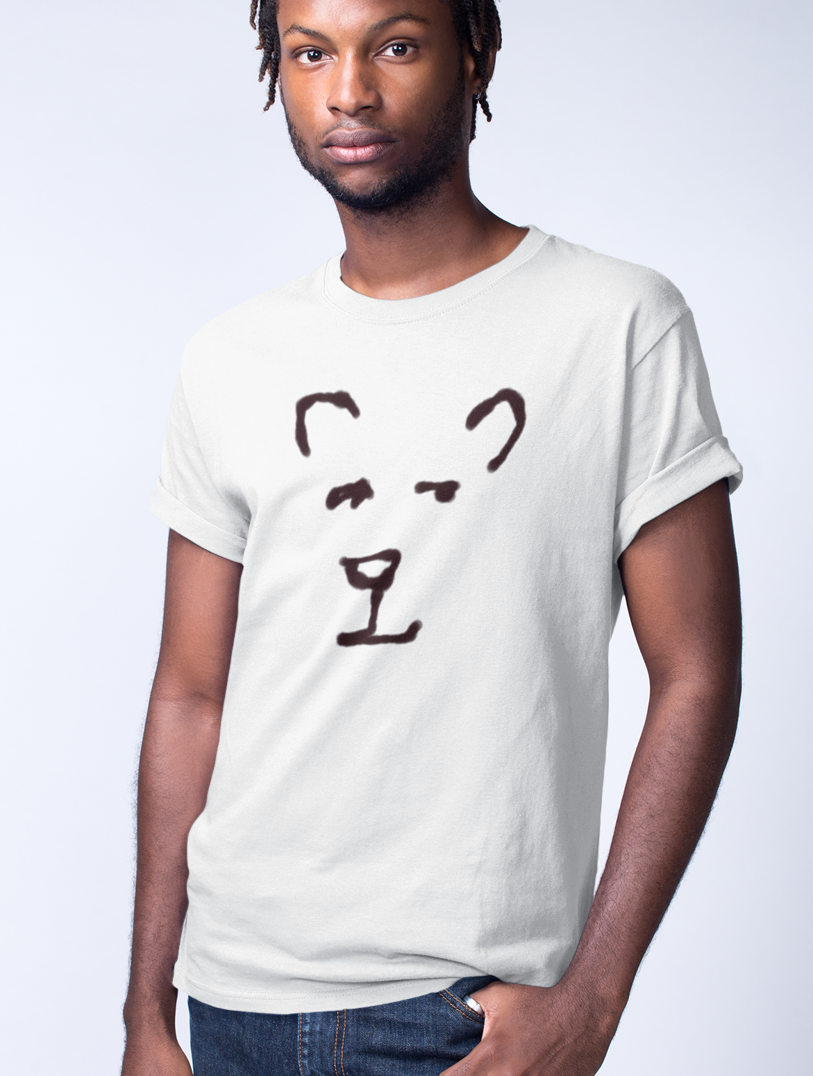Polar Bear T-shirt - Young man wearing an illustrated Bear vegan cotton t-shirt by Hector and Bone